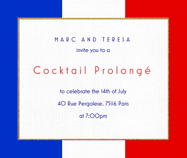 Weisse Einladungskarte in Quadratformat mit französischer Fahne als Rahmen