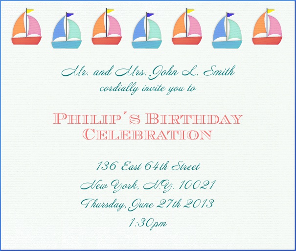 Online Kindergeburtstag Einladungskarte mit bunten Segelbooten
