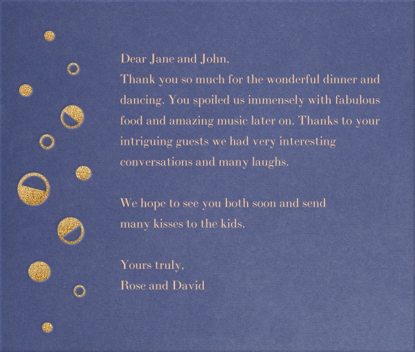 Blue Celebration Card with Champagne Bubbles.