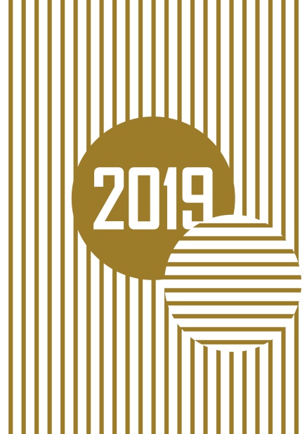 Online invitation card for any celebration in 2019 on golden striped background. Beige.