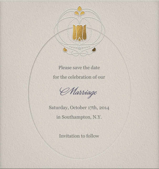 Hochzeits Save the Date Kartenvorlage mit goldener Krone.