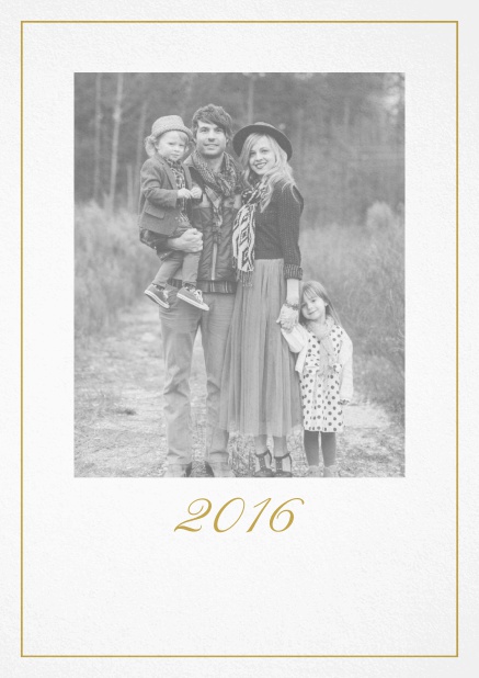 Photo card with red border, photo field and editable 2015 text. Beige.