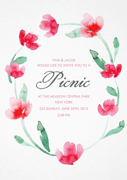 Invitation card with multilple red flowers.