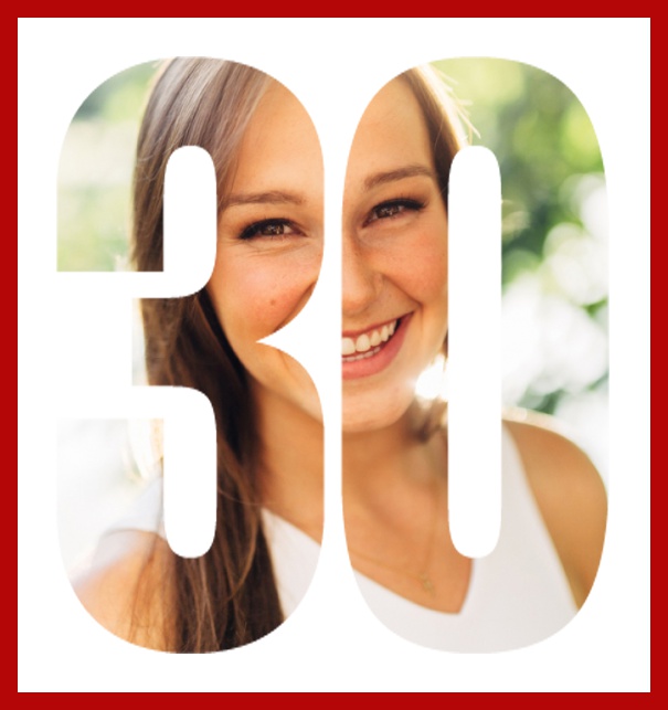Online invitation card with cut out 30 for own photo, great for 30th Birthday invitations Red.