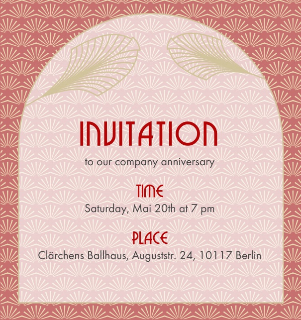Online Invitation with Art-Deco leaf ornament decorations Red.