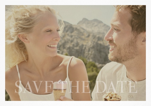 Save the Date photo card for wedding with changeable photo and text Save the Date on the bottom. White.