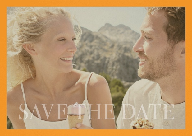 Save the Date photo card for wedding with changeable photo and text Save the Date on the bottom. Yellow.