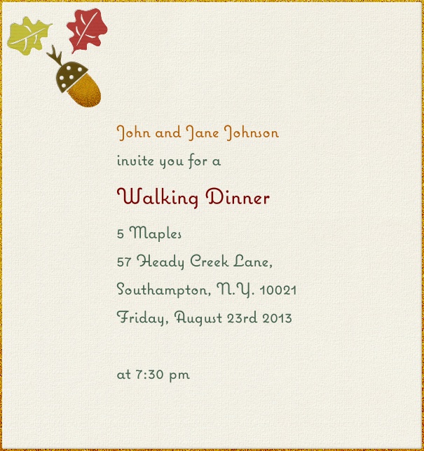 High Format Tan Fall Invitation Card themed with Acorn and Foliage.