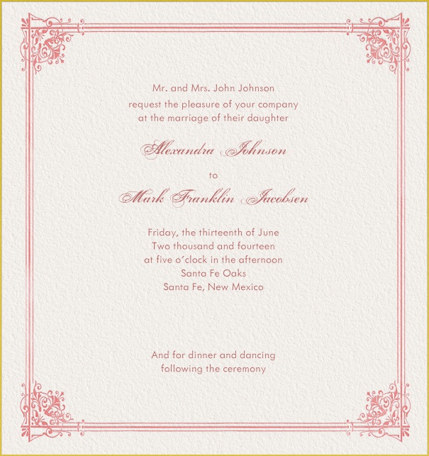 Pink, spring-like Online Wedding Invitation with pink border and editable text field.