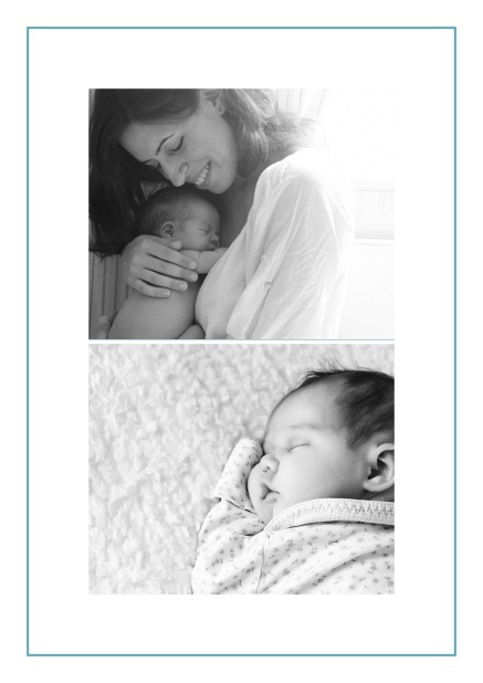 Photo card with two photo fields and boarder which is in several colors available Blue.