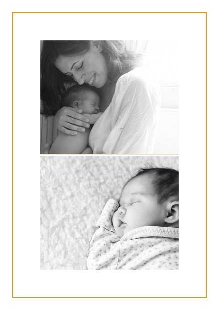 Photo card with two photo fields and boarder which is in several colors available Yellow.