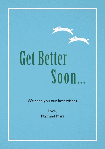 Yellow get better soon card with white frame. Blue.