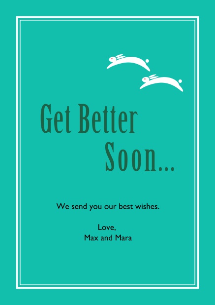 Online Yellow get better soon card with white frame. Green.
