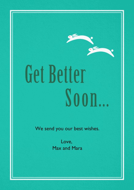 Yellow get better soon card with white frame. Green.