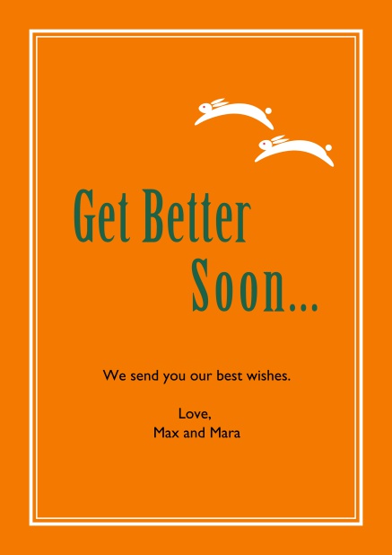 Online Yellow get better soon card with white frame. Orange.