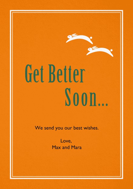 Yellow get better soon card with white frame. Orange.
