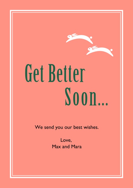Online Yellow get better soon card with white frame. Pink.