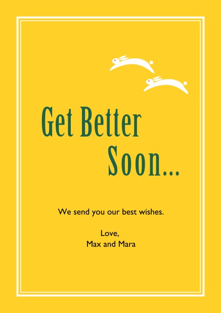 Online Yellow get better soon card with white frame. Yellow.