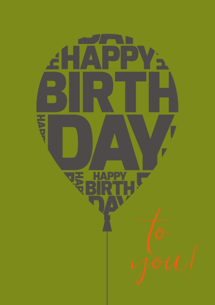 Online Happy Birthday Greeting card with large balloon. Green.