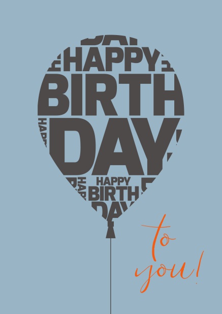 Online Happy Birthday Grusskarte zum Geburtstag mit großem Ballon. Grau.