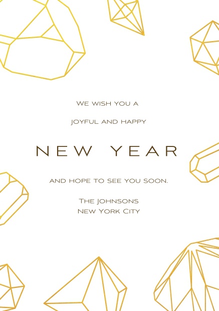 Online Happy New Year Greeting card with golden Diamonds