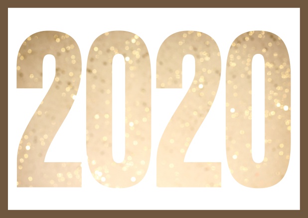 Paperless online Happy New Year greeting card with cut out 2020 with golden glitter image or own photo. Gold.