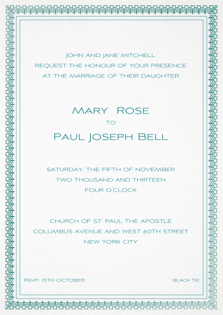 Menu card with light blue frame and editable text.