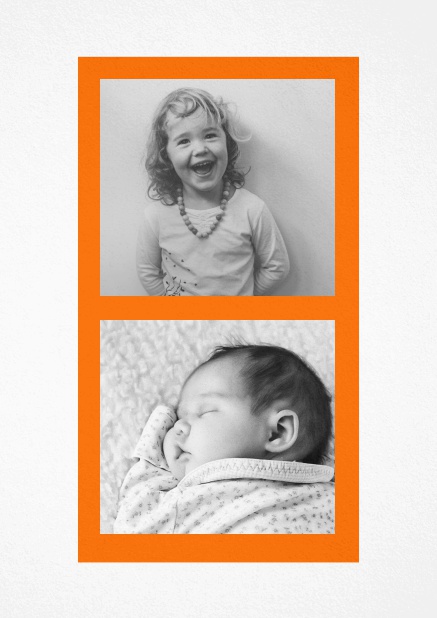 Photo card with two photo fields each with orange border.