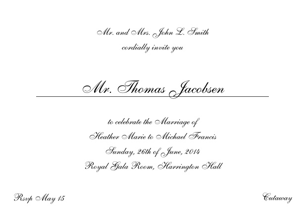 Online Invitation card with a classic hand written font - available in different colors. Black.