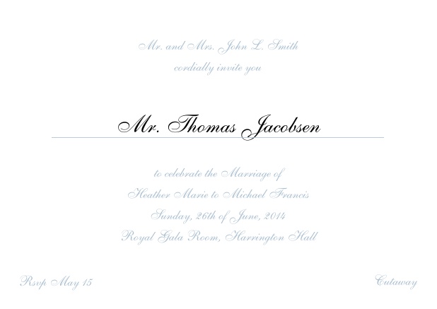 Online Invitation card with a classic hand written font - available in different colors. Blue.