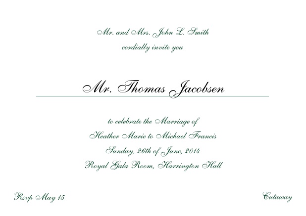 Online Invitation card with a classic hand written font - available in different colors. Green.