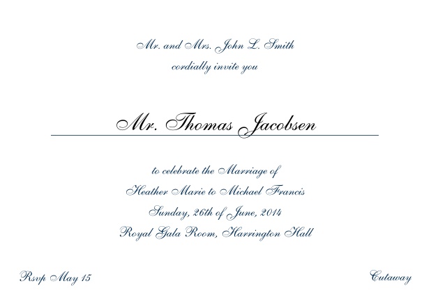 Online Invitation card with a classic hand written font - available in different colors. Navy.