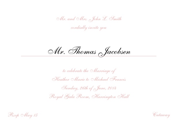 Online Invitation card with a classic hand written font - available in different colors. Pink.
