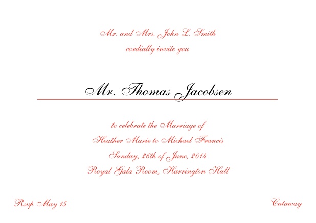Online Invitation card with a classic hand written font - available in different colors. Red.