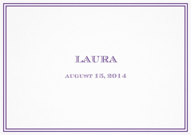 Classic Birth Announcement card wiith double line frame including photos and editable text. Purple.