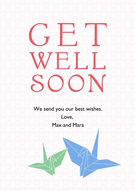 Onlie Get well soon card with blue and green birds
