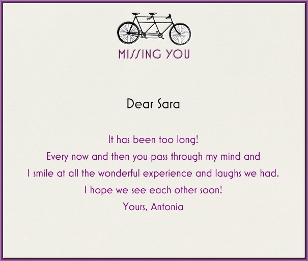 Tan Care and Sympathy Card with Purple Frame and Bicycle.