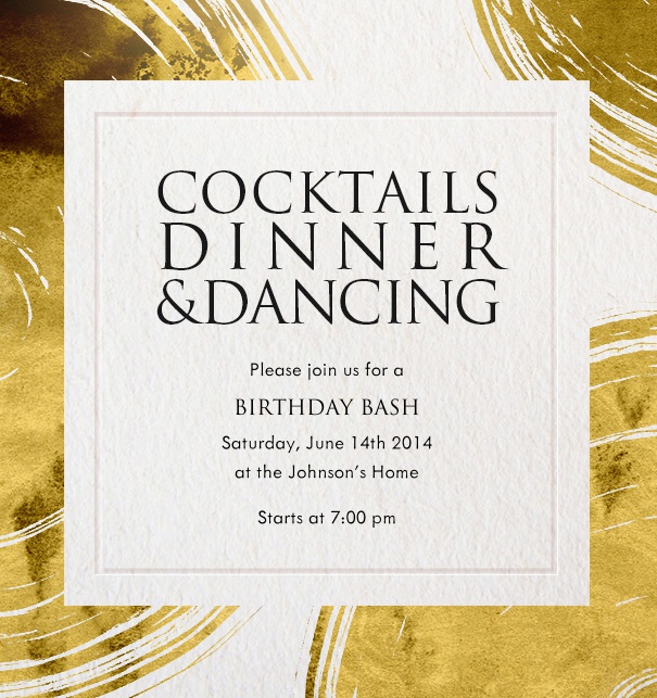 Online Invitation with golden plates and a framed center for text for celebrations and customizable text.