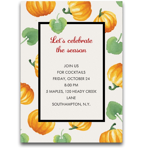 Online Thanksgiving invitation card with pumpkins.