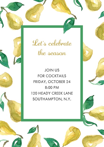 Online Invitation card with yellow pears Green.