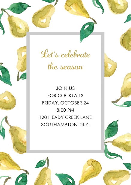 Online Invitation card with yellow pears Grey.