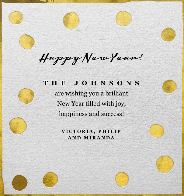 White Online Card for celebrations with golden dots and customizable text.
