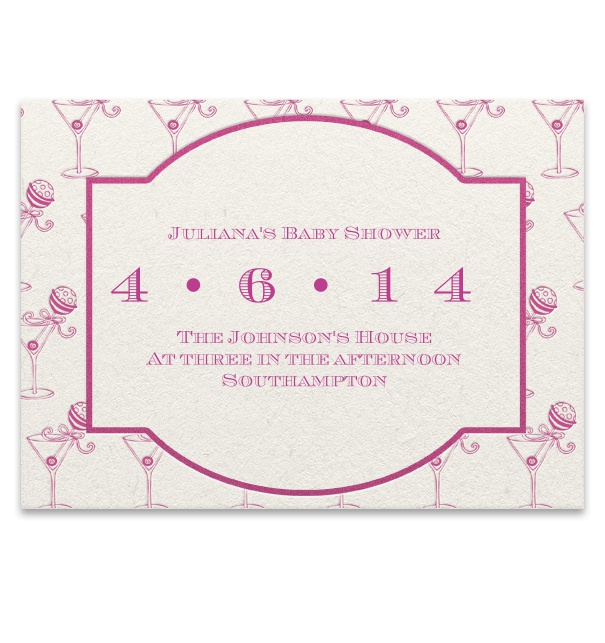Rosafarbene Einladungskarte zur Babyparty.