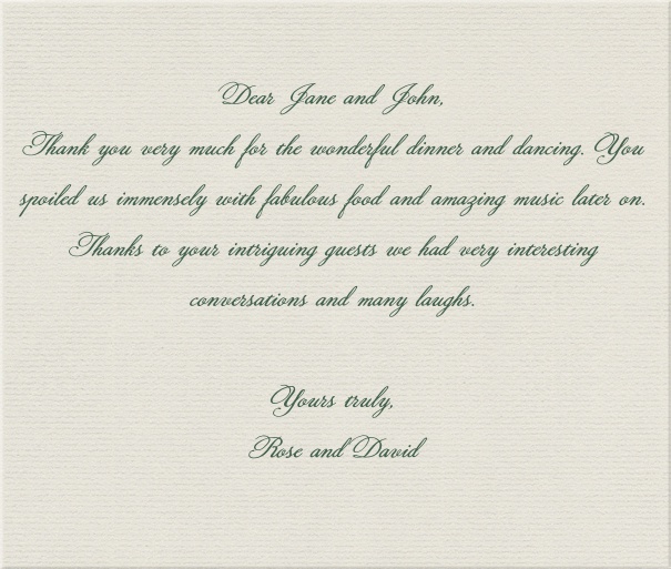 Online classic correspondence card on light grey paper.
