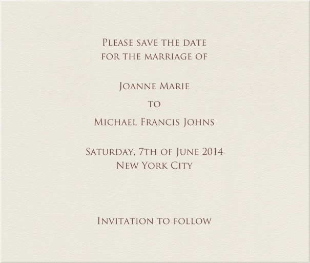 Beige Formal Wedding Save the Date Card.