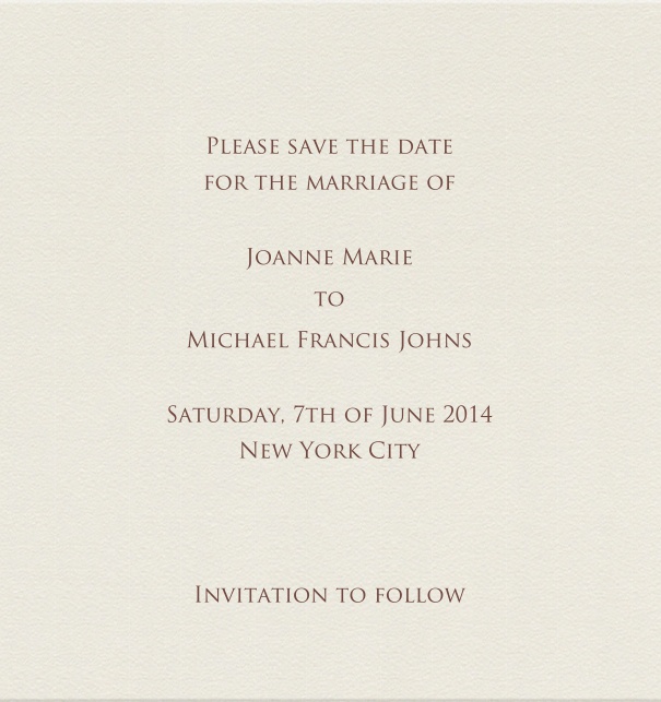 Beige Formal Wedding Save the Date high format Card.