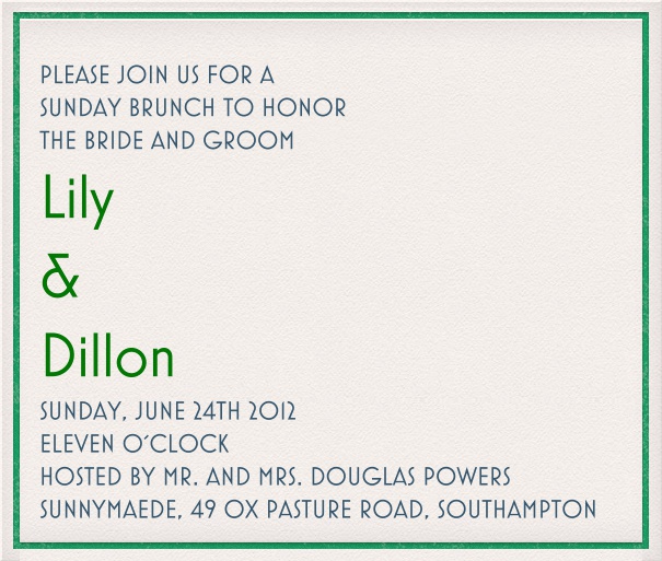 White Wedding Online Invitation Card format with green border.