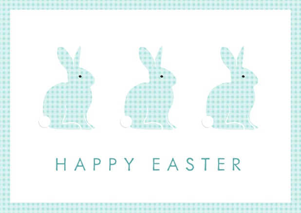 Wish Happy Easter with this beau virtual Easter card with three Easter Bunnies. Blue.