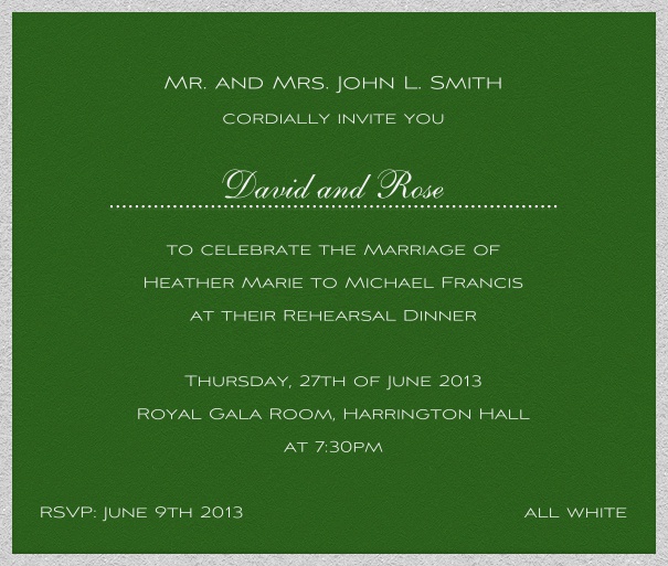 Square green, classic Party or Wedding Invitation template.