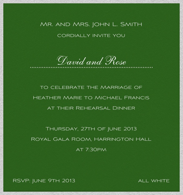 Green, classic Party or Wedding Invitation Card.
